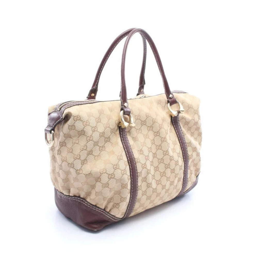 Gucci Leather GG Canvas Shoulder Beige Brown Bag Cream Brown Cream